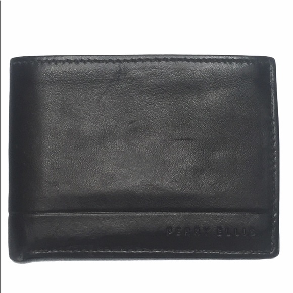 PERRY ELLIS Portfolio Bifold Wallet Leather Black - Picture 1 of 6